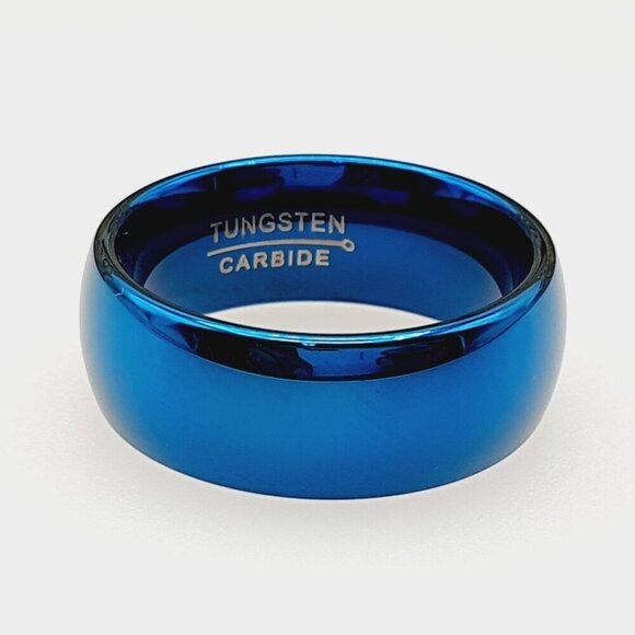 "High Polished Blue Tungsten Wedding Band, GALTUN892 - Picture 5 of 6